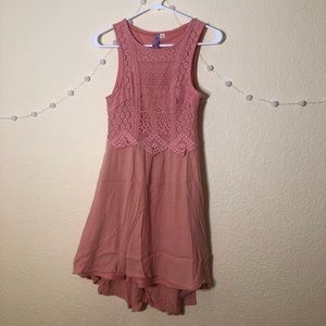 Coral Crochet Upper Sleeveless High-Low Dress